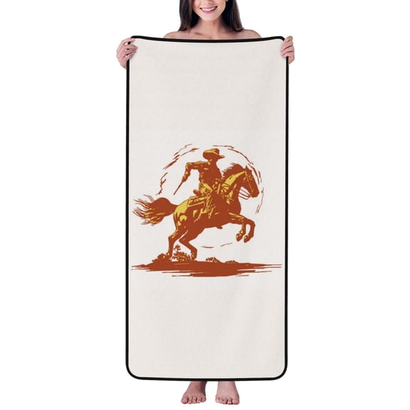 Cotton Bath Towels for Bathroom - Vintage Cowboy On A Bronco Horse Microfiber Quick Dry Towels for Body Bath Sheets, Personalized Beach Towel, Soft Shower Towels for Travel Home Beach 27*55in