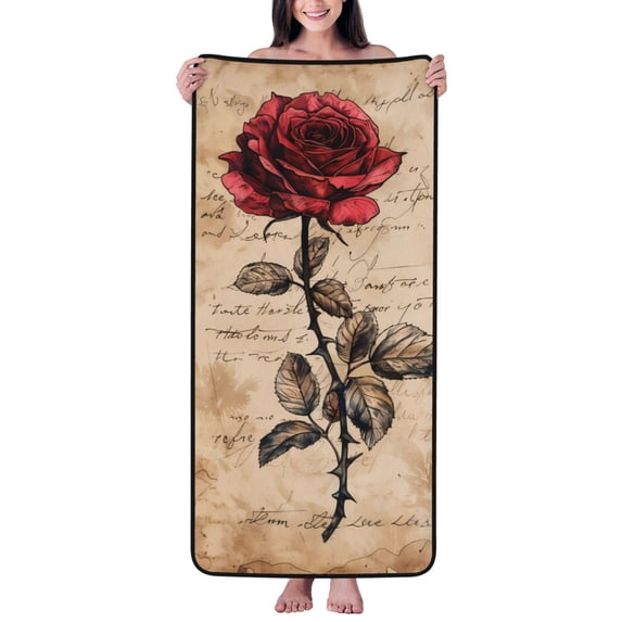 Cotton Bath Towels for Bathroom - Vintage Rose Botanical Art Microfiber Quick Dry Towels for Body Bath Sheets, Personalized Beach Towel, Soft Shower Towels for Travel Home Beach 27*55in