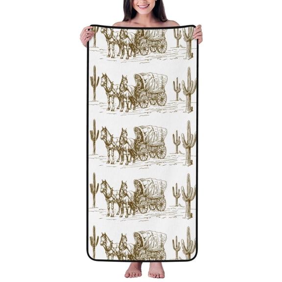 Cotton Bath Towels for Bathroom - Western Scenery With Old Wagon Microfiber Quick Dry Towels for Body Bath Sheets, Personalized Beach Towel, Soft Shower Towels for Travel Home Beach 27*55in