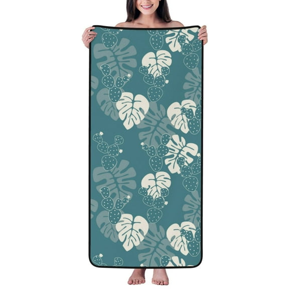 Cotton Bath Towels for Bathroom - White Banana leaves Microfiber Quick Dry Towels for Body Bath Sheets, Personalized Beach Towel, Soft Shower Towels for Travel Home Beach 27*55in