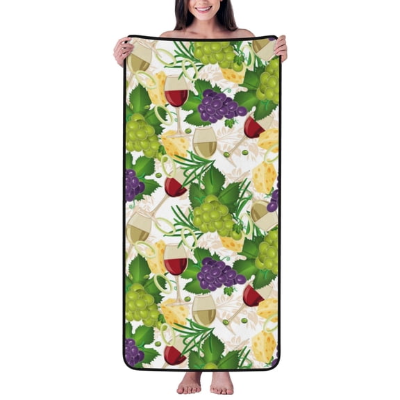 Cotton Bath Towels for Bathroom - Wine Bottle Grape Microfiber Quick Dry Towels for Body Bath Sheets, Personalized Beach Towel, Soft Shower Towels for Travel Home Beach 27*55in
