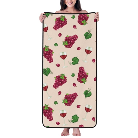 Cotton Bath Towels for Bathroom - Wine glass Print grape Microfiber Quick Dry Towels for Body Bath Sheets, Personalized Beach Towel, Soft Shower Towels for Travel Home Beach 27*55in