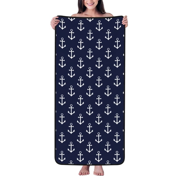 Cotton Bath Towels for Bathroom - anchor navyblue Microfiber Quick Dry Towels for Body Bath Sheets, Personalized Beach Towel, Soft Shower Towels for Travel Home Beach 27*55in