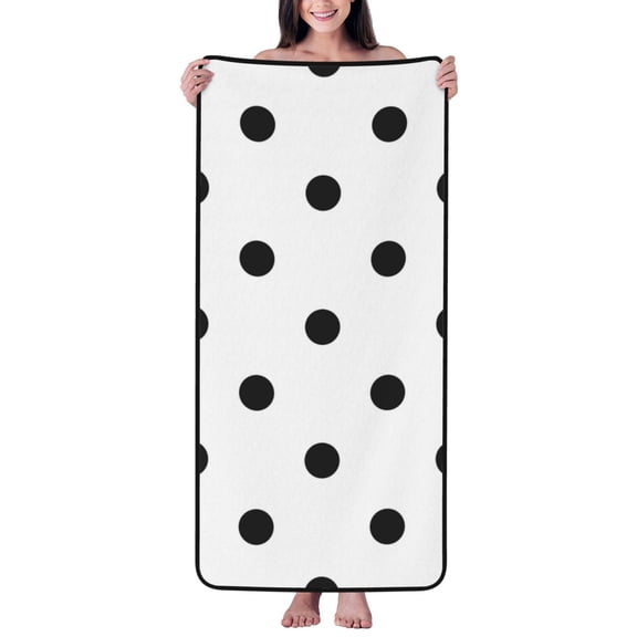Cotton Bath Towels for Bathroom - black polka dots white Microfiber Quick Dry Towels for Body Bath Sheets, Personalized Beach Towel, Soft Shower Towels for Travel Home Beach 27*55in