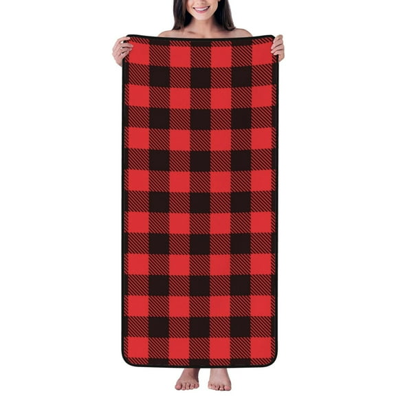 Cotton Bath Towels for Bathroom - black red buffalo plaid Checkered Microfiber Quick Dry Towels for Body Bath Sheets, Personalized Beach Towel, Soft Shower Towels for Travel Home Beach 27*55in