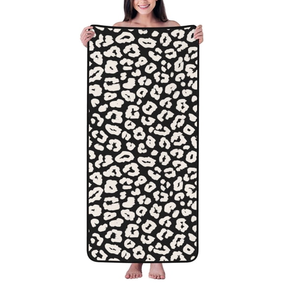 Cotton Bath Towels for Bathroom - black white trendy Leopard Microfiber Quick Dry Towels for Body Bath Sheets, Personalized Beach Towel, Soft Shower Towels for Travel Home Beach 27*55in
