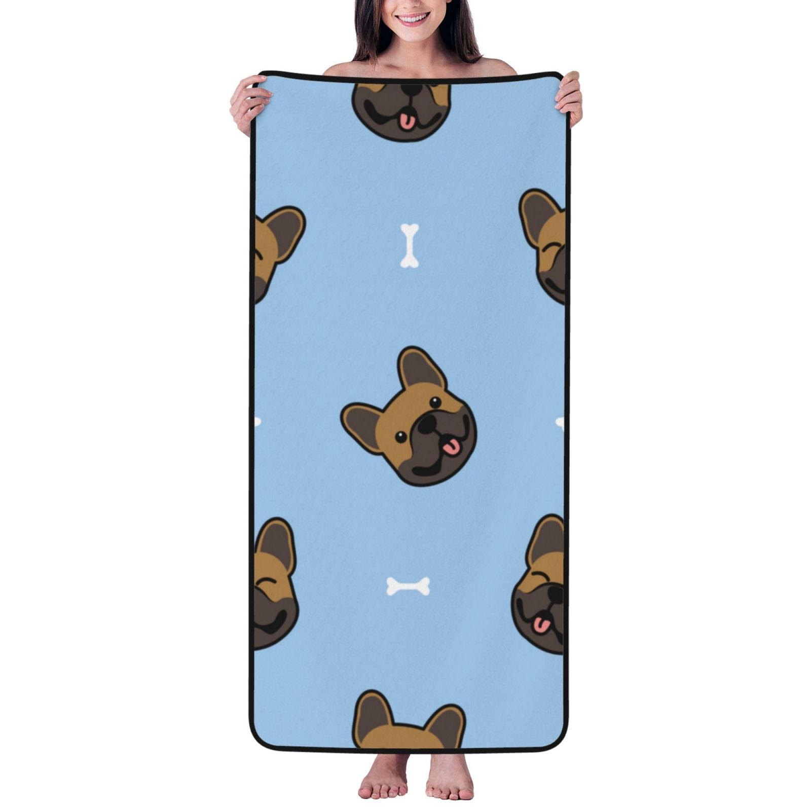Cotton Bath Towels for Bathroom - french Bulldog Face Microfiber Quick Dry Towels for Body Bath Sheets, Personalized Beach Towel, Soft Shower Towels for Travel Home Beach 27*55in