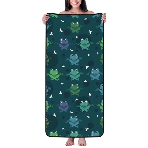 Cotton Bath Towels for Bathroom - funny green frogs yoga Microfiber Quick Dry Towels for Body Bath Sheets, Personalized Beach Towel, Soft Shower Towels for Travel Home Beach 27*55in