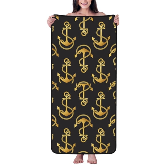 Cotton Bath Towels for Bathroom - golden anchor rope black cool Microfiber Quick Dry Towels for Body Bath Sheets, Personalized Beach Towel, Soft Shower Towels for Travel Home Beach 27*55in