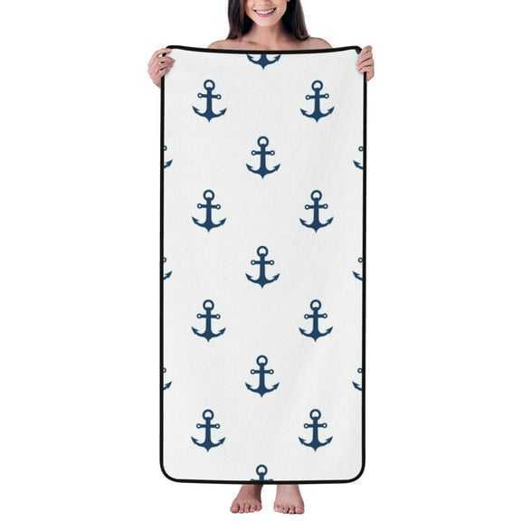 Cotton Bath Towels for Bathroom - navyblue anchor white cute Microfiber Quick Dry Towels for Body Bath Sheets, Personalized Beach Towel, Soft Shower Towels for Travel Home Beach 27*55in