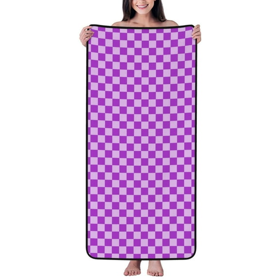 Cotton Bath Towels for Bathroom - purple lilac checkered Microfiber Quick Dry Towels for Body Bath Sheets, Personalized Beach Towel, Soft Shower Towels for Travel Home Beach 27*55in