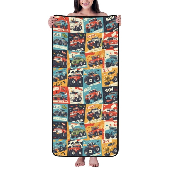 Cotton Bath Towels for Bathroom - off road racing car colorful Microfiber Quick Dry Towels for Body Bath Sheets, Personalized Beach Towel, Soft Shower Towels for Travel Home Beach 27*55in