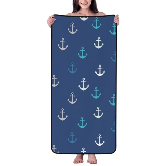 Cotton Bath Towels for Bathroom - ship anchor navyblue cool Microfiber Quick Dry Towels for Body Bath Sheets, Personalized Beach Towel, Soft Shower Towels for Travel Home Beach 27*55in