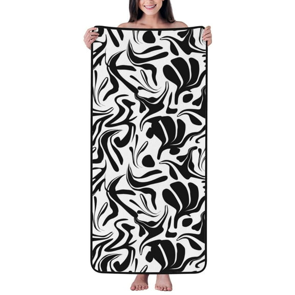 Cotton Bath Towels for Bathroom - vibrant boho flower black white Microfiber Quick Dry Towels for Body Bath Sheets, Personalized Beach Towel, Soft Shower Towels for Travel Home Beach 27*55in