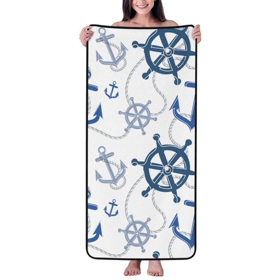 Cotton Bath Towels for Bathroom - vintage anchor rope rudder blue Microfiber Quick Dry Towels for Body Bath Sheets, Personalized Beach Towel, Soft Shower Towels for Travel Home Beach 27*55in