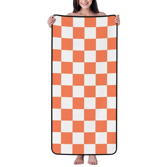 Cotton Bath Towels for Bathroom - white orange squares checkerboard Microfiber Quick Dry Towels for Body Bath Sheets, Personalized Beach Towel, Soft Shower Towels for Travel Home Beach 27*55in