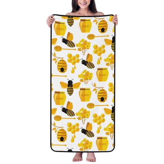 Cotton Bath Towels for Bathroom - yellow bee honey cute Microfiber Quick Dry Towels for Body Bath Sheets, Personalized Beach Towel, Soft Shower Towels for Travel Home Beach 27*55in