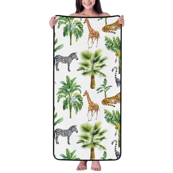 Cotton Bath Towels for Bathroom - zebra tiger Giraffe Tropical palm tree Microfiber Quick Dry Towels for Body Bath Sheets, Personalized Beach Towel, Soft Shower Towels for Travel Home Beach 27*55in