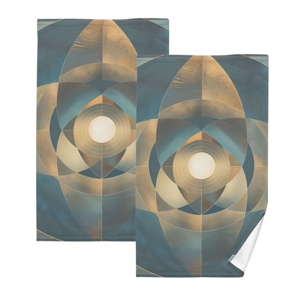 Cotton Bath Towels Soft Face Towel Absorbent Quick Dry Abstract Clear Cerulean Geometric 16"x28" 2 Pack