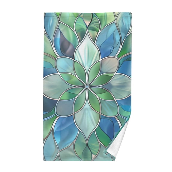 Cotton Bath Towels Soft Face Towel Absorbent Quick Dry Abstract Floral Stained Glass 16"x28"