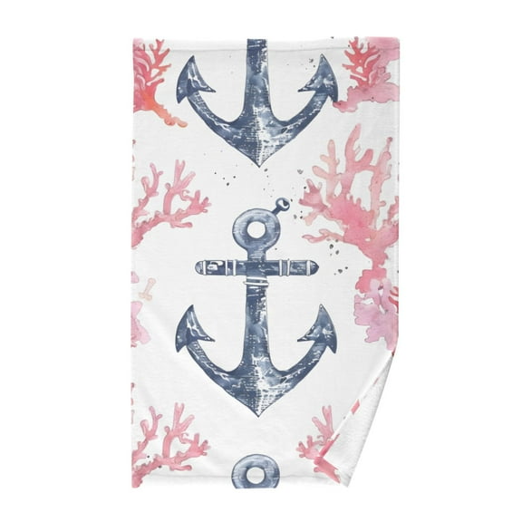 Cotton Bath Towels Soft Face Towel Absorbent Quick Dry Anchor and Coral 16"x28"