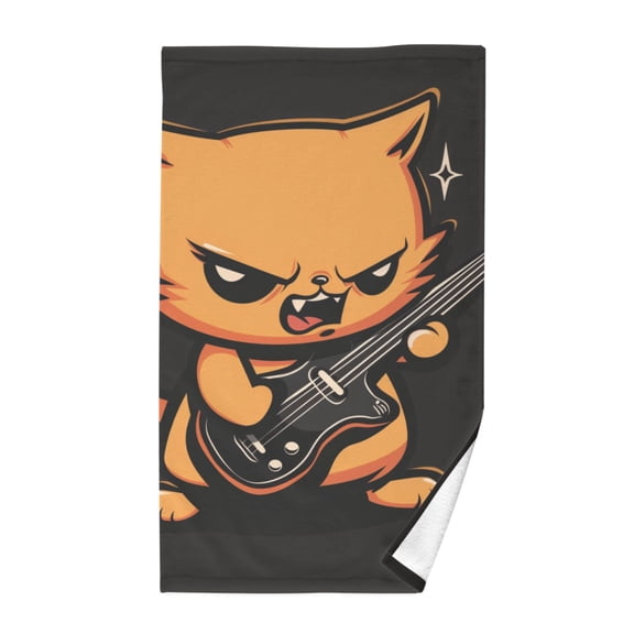 Cotton Bath Towels Soft Face Towel Absorbent Quick Dry Angry Cat Playing Guitar 16"x28"