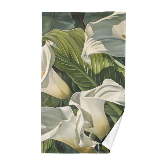 Cotton Bath Towels Soft Face Towel Absorbent Quick Dry Beautiful Lilies Flower and Leaf 16"x28"