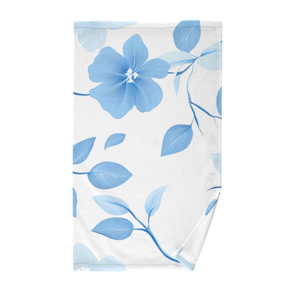 Cotton Bath Towels Soft Face Towel Absorbent Quick Dry Blue Flower and Leaf 16"x28"