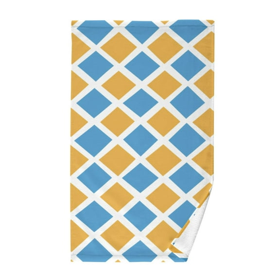 Cotton Bath Towels Soft Face Towel Absorbent Quick Dry Blue Yellow Block 16"x28"