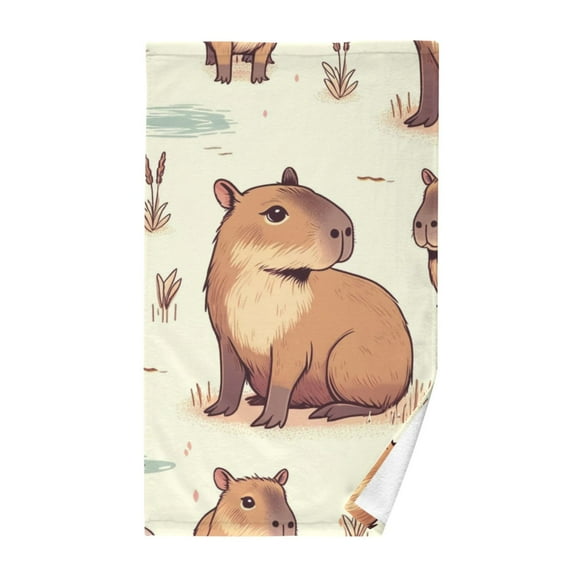 Cotton Bath Towels Soft Face Towel Absorbent Quick Dry Capybara Animal and Plant 16"x28"