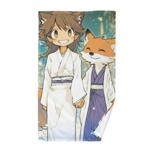 Cotton Bath Towels Soft Face Towel Absorbent Quick Dry Cartoon Fox on Street 16"x28"