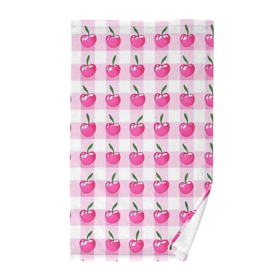 Cotton Bath Towels Soft Face Towel Absorbent Quick Dry Cherry with Gingham 16"x28"