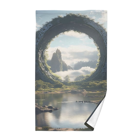 Cotton Bath Towels Soft Face Towel Absorbent Quick Dry Circle Gate in Mountains 16"x28"