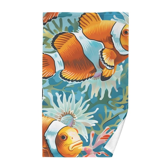 Cotton Bath Towels Soft Face Towel Absorbent Quick Dry Clownfish and Coral 16"x28"