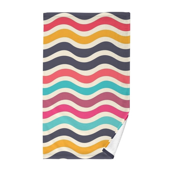 Cotton Bath Towels Soft Face Towel Absorbent Quick Dry Colorful Wavy Line 16"x28"