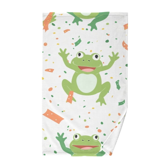 Cotton Bath Towels Soft Face Towel Absorbent Quick Dry Cute Cartoon Frogs with Confetti 16"x28"
