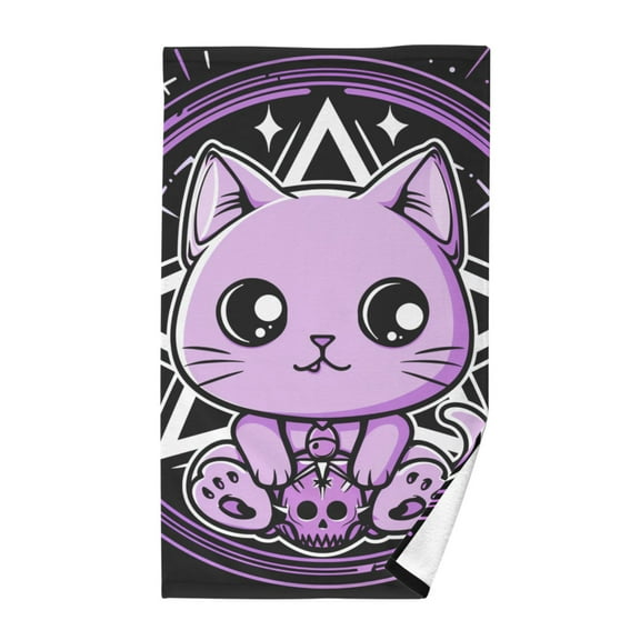Cotton Bath Towels Soft Face Towel Absorbent Quick Dry Cute Cat with Skull 16"x28"