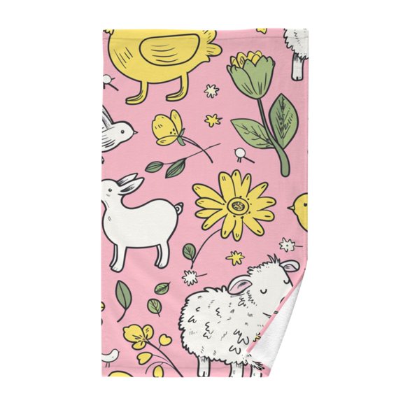 Cotton Bath Towels Soft Face Towel Absorbent Quick Dry Cute Farm Animals 16"x28"