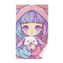 Cotton Bath Towels Soft Face Towel Absorbent Quick Dry Cute Girl Holding Bunny 16"x28"