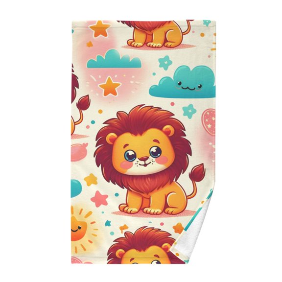 Cotton Bath Towels Soft Face Towel Absorbent Quick Dry Cute Lion Sun Cloud 16"x28"