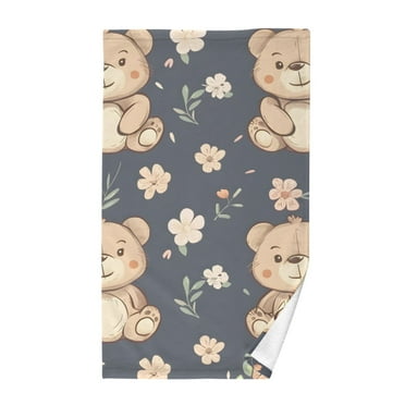 Cotton Bath Towels Soft Face Towel Absorbent Quick Dry Cute Teddy Bear and Flower 16"x28"