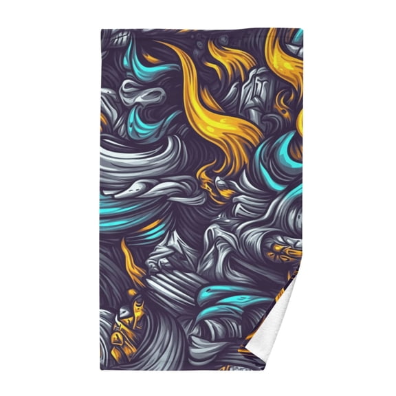 Cotton Bath Towels Soft Face Towel Absorbent Quick Dry Fierce Fire and Smoke 16"x28"