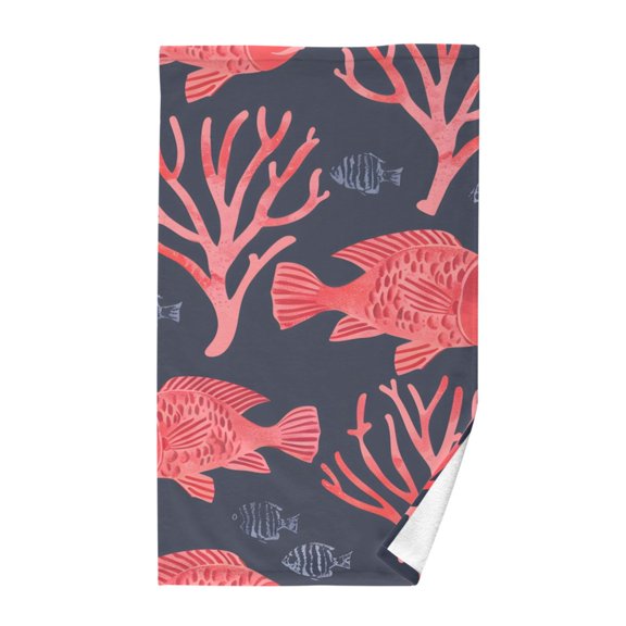 Cotton Bath Towels Soft Face Towel Absorbent Quick Dry Fishes and Coral 16"x28"