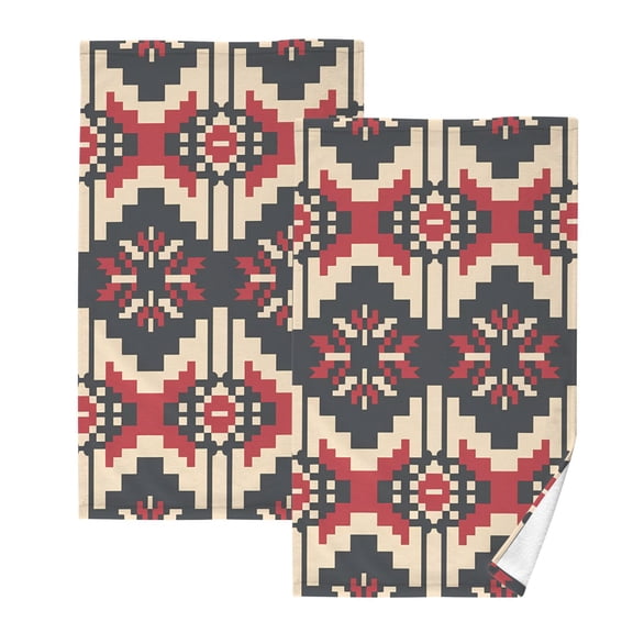 Cotton Bath Towels Soft Face Towel Absorbent Quick Dry Geometric Pixel Print 16"x28" 2 Pack