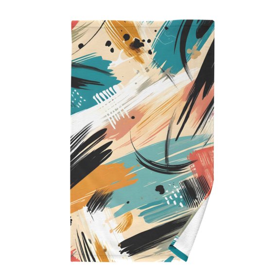 Cotton Bath Towels Soft Face Towel Absorbent Quick Dry Hand Drawn Brush Strokes 16"x28"