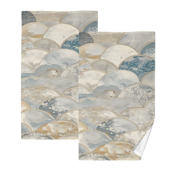 Cotton Bath Towels Soft Face Towel Absorbent Quick Dry Marble Fish Scale 16"x28" 2 Pack