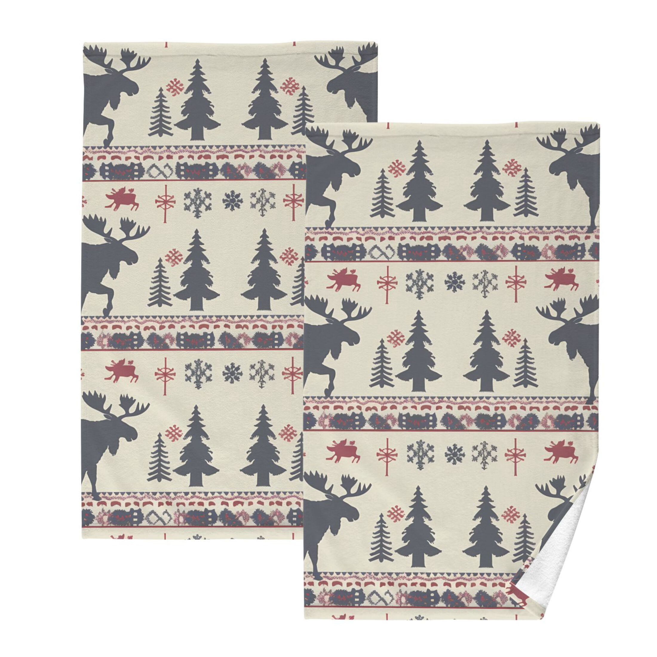 Cotton Bath Towels Soft Face Towel Absorbent Quick Dry Moose Tree Silhouette 16"x28" 2 Pack