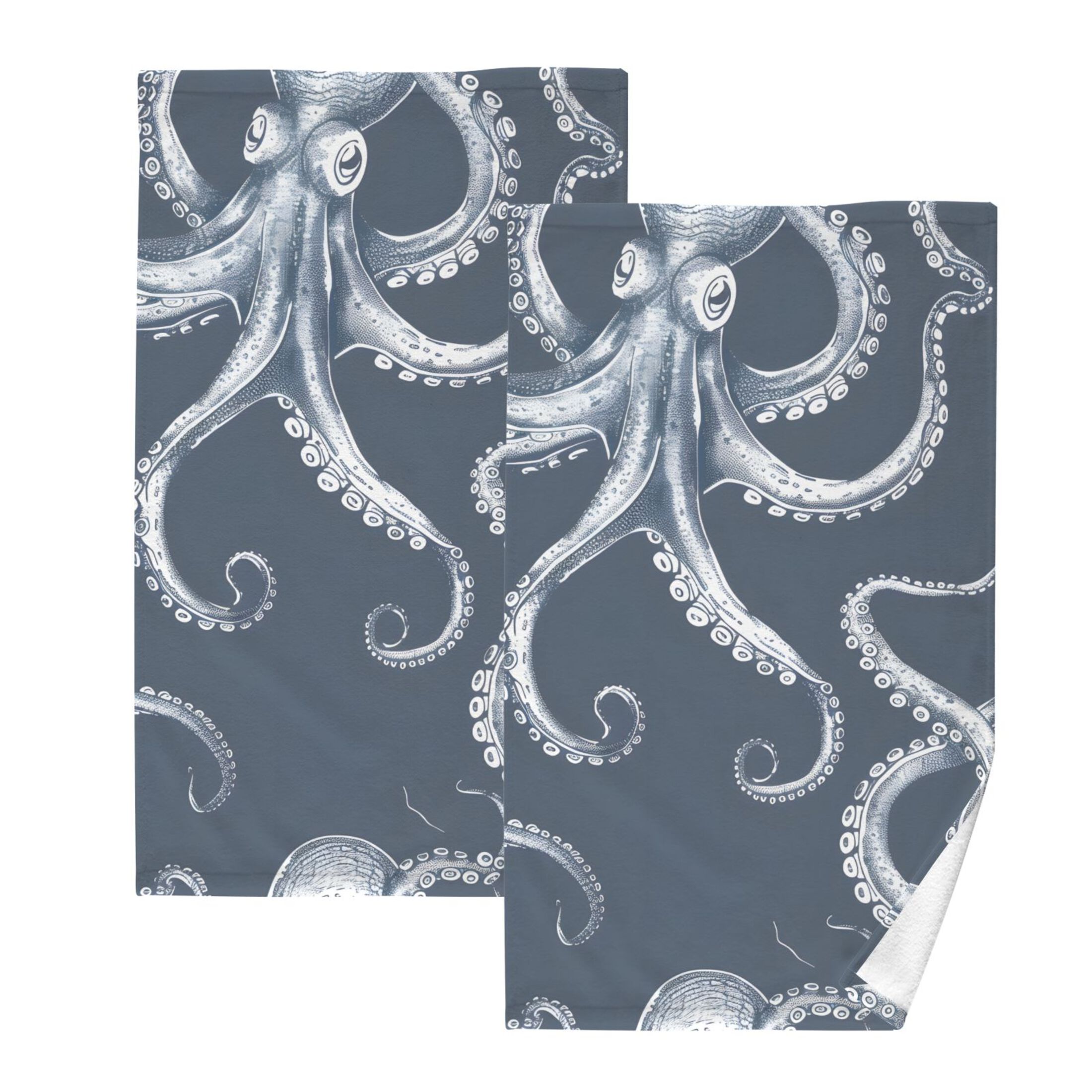 Cotton Bath Towels Soft Face Towel Absorbent Quick Dry Octopus Sketchy 16"x28" 2 Pack