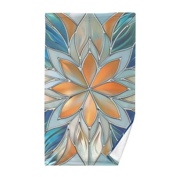 Cotton Bath Towels Soft Face Towel Absorbent Quick Dry Orange Blue Floral Stained Glass 16"x28"