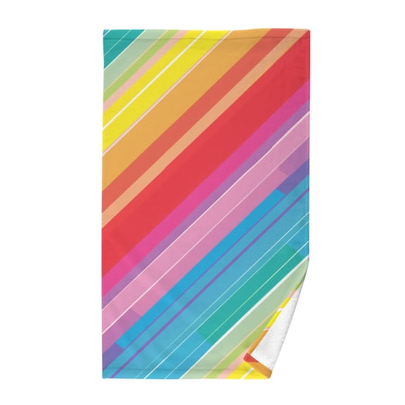 Cotton Bath Towels Soft Face Towel Absorbent Quick Dry Rainbow Lines 16"x28"